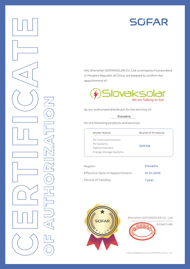 Sofar Solar Certificate